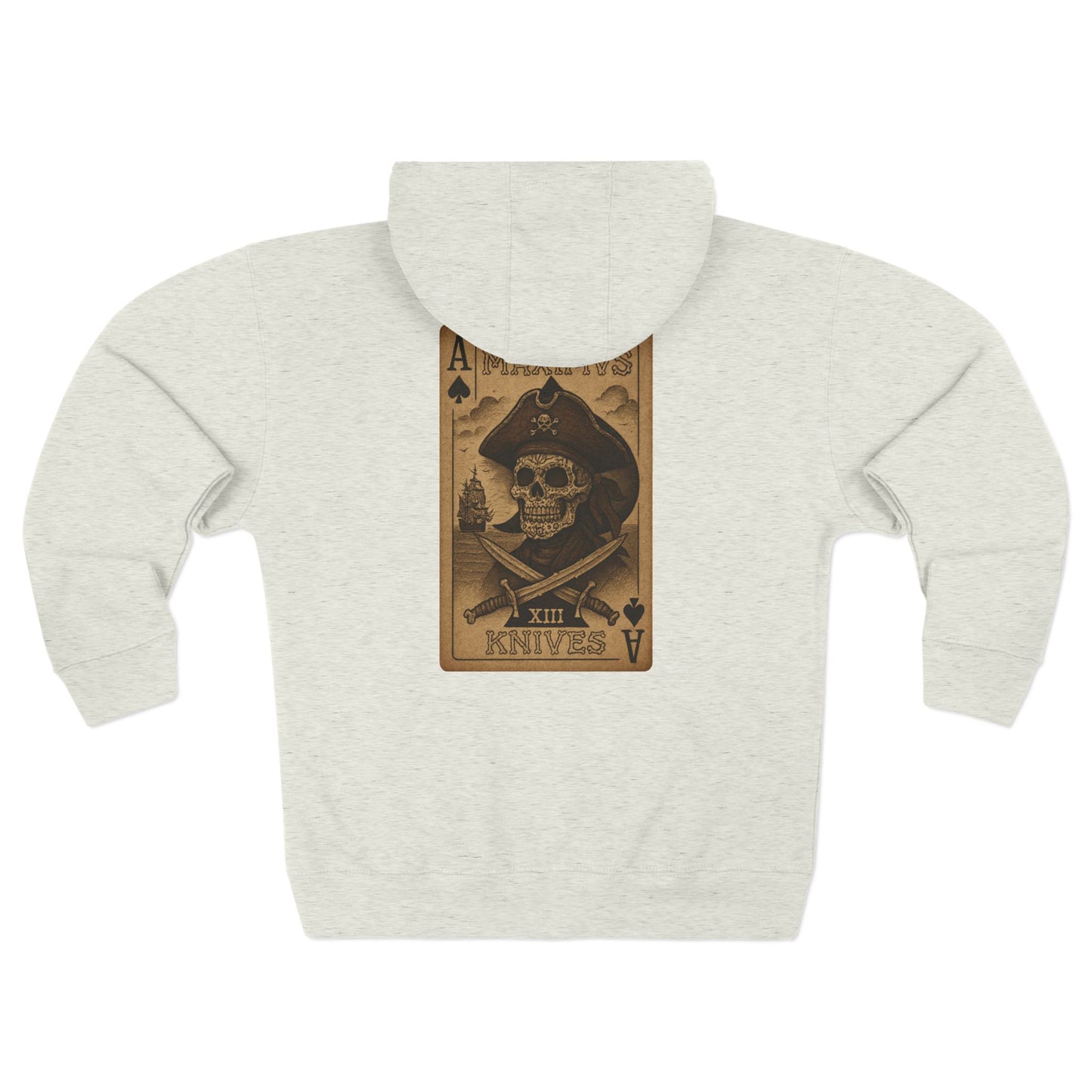 Skull & Knives Zip Hoodie — Vintage Pirate Playing Card Design